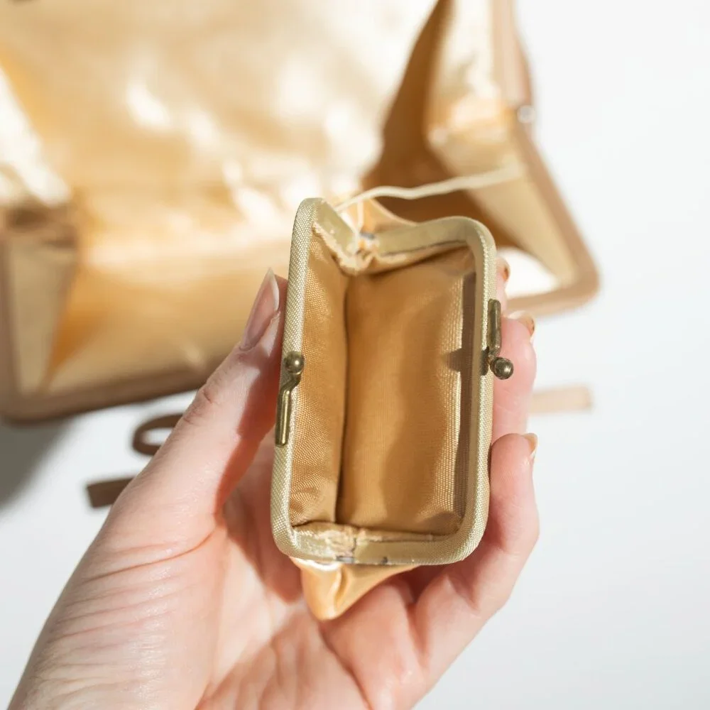 Gold Satin Bow Evening Bag with Chain - Picture 5 of 5